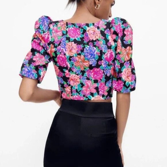 Zara Multicolor Floral Print Cropped Top Size Small - 47761 - Picture 4 of 15